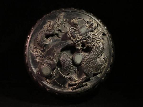 舊藏端硯 龍鳳呈祥 帶蓋石鼓硯
