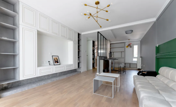 100㎡三居改兩居，客、餐、廚、辦公區全開放，超級寬敞舒適