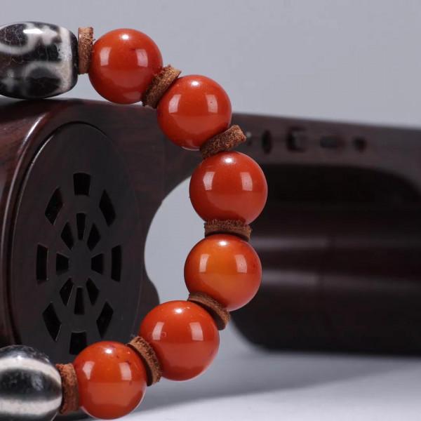 迴流-天然老蜜蠟圓珠手串規格：珠徑1.4cm重32g 百年老蜜蠟