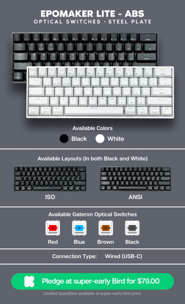 60%外形尺寸：Epomaker推出完全可定製的Lite無線機械鍵盤