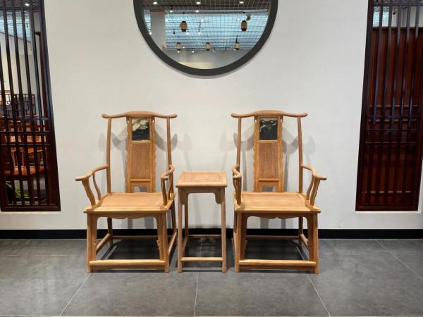 緬甸花梨雲石官帽椅三件套