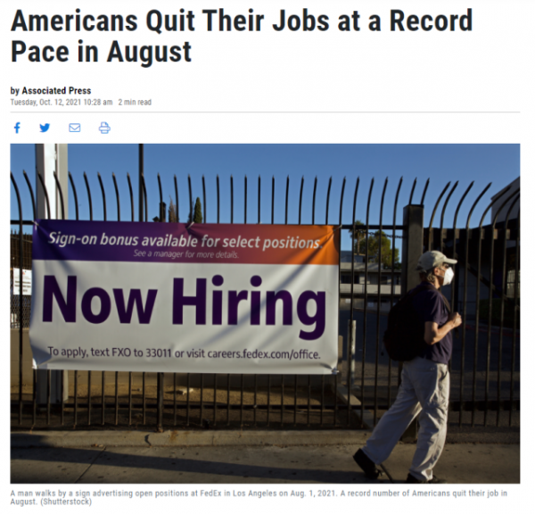 大量崗位空缺卻招不到人！因懼怕新冠病毒，美國人以創紀錄速度辭職