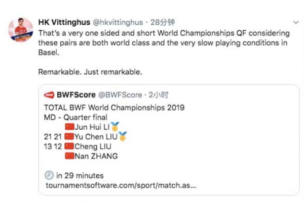 曾質疑國羽打假球的“羽聯紀委”維汀哈斯再發聲：怒提12項意見