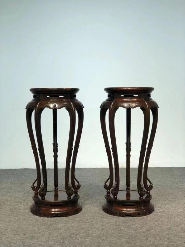 大紅酸枝黑料鑲-五足花架