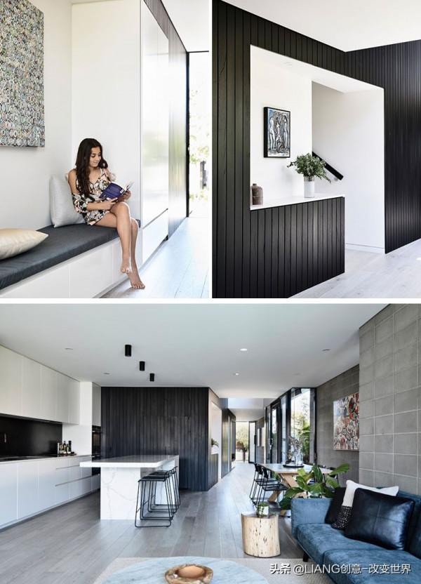 一套帶有隱蔽車庫和開放式室內平面的當代複式住宅