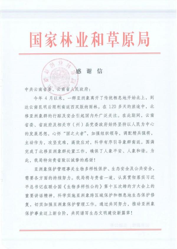 感謝、表揚！雲南“護象隊”被國家林草局點讚了