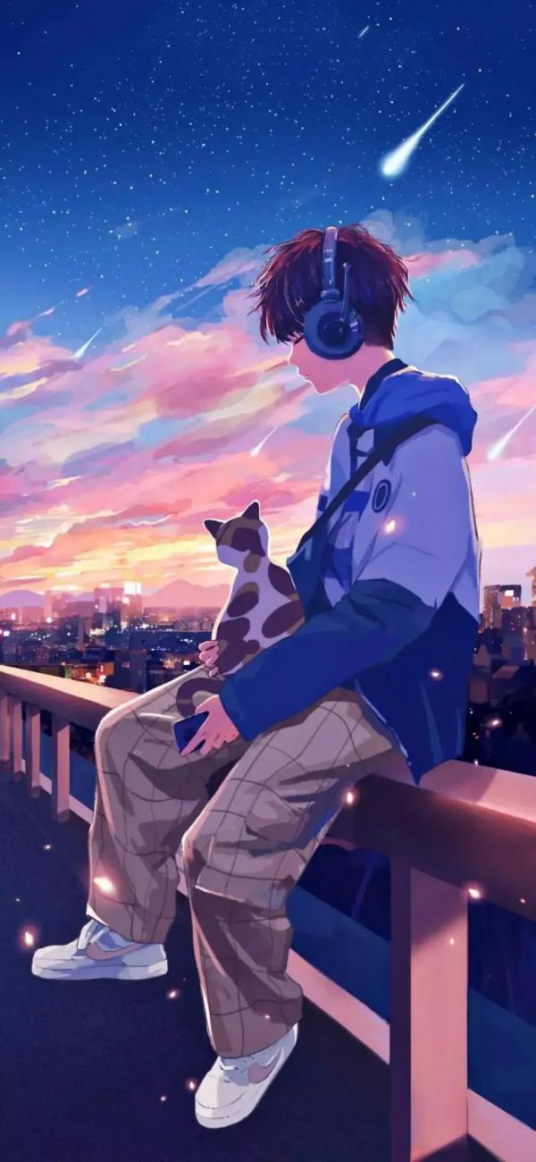 動漫男孩插畫手機桌布