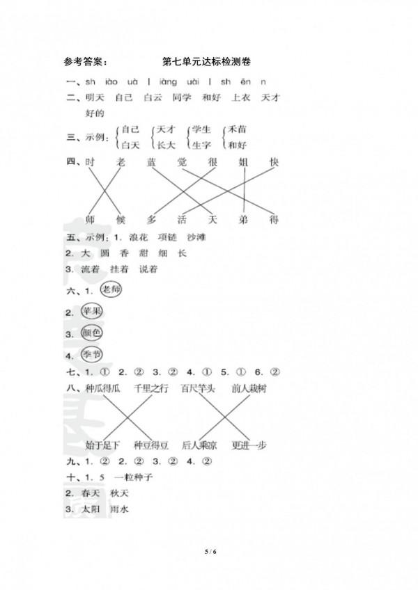 一年級語文上冊：單元測試卷，學完測一測，掌握不好就要複習了