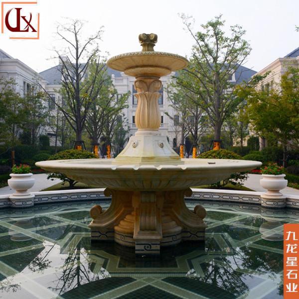 石頭噴泉雕塑雕刻 黃鏽石水缽圖片