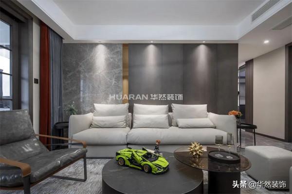 150㎡現代婚房，採用黑白灰三色拼貼拉伸空間、開放式廚房