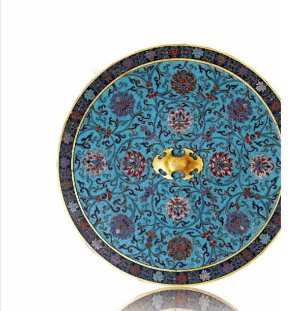 清康熙 御製銅胎掐絲琺琅仿古纏枝蓮紋大銅鏡