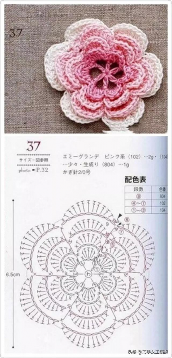 小巧可愛的鉤編花，資料圖解，家裡的零碎毛線有用途了