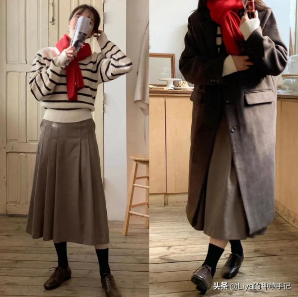 厚外套 + 裙子，照著穿巨時髦