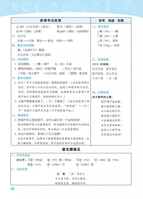 部編版語文二年級上冊重點每課考點梳理