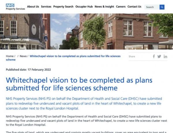 &ZeroWidthSpace;白教堂將建成大型生命科學中心