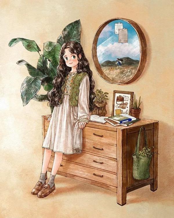 每日插畫｜aeppol的治癒系森林少女日記，休息一會兒再走也沒關係