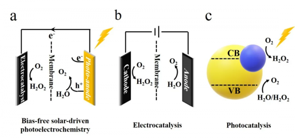 N摻雜γ型石墨單炔和TiO2聯用，光碟機動氧還原反應0V偏壓合成H2O2