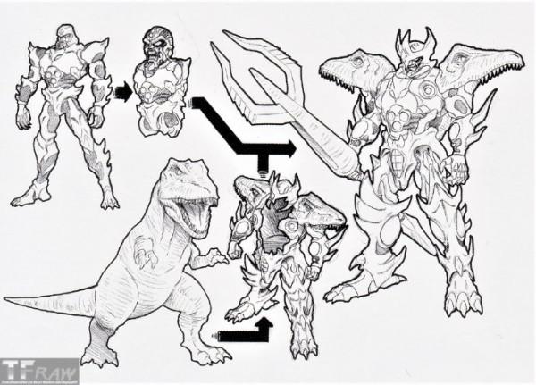 變形金剛超能勇士早期霸王龍、猩猩隊長玩法設計線稿，良心呀