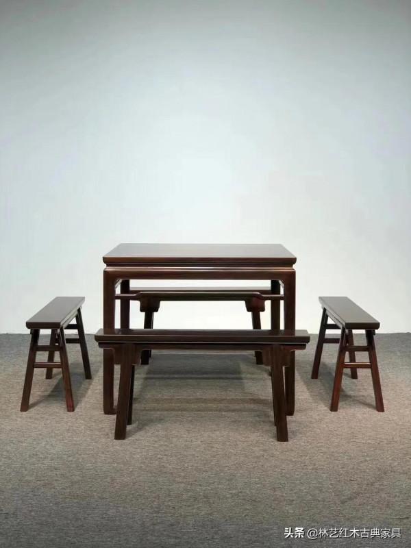 大紅酸枝板凳八仙桌休閒五件套