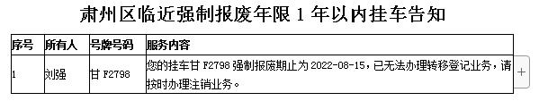 告知 &amp;您的機動車即將達到報廢標準，請及時辦理機動車登出業務