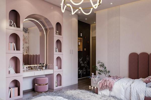 不能怪錢花了沒效果，衣櫃留空當書桌，方正邊角走弧形，新穎實用