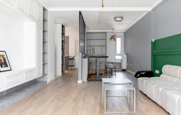 100㎡三居改兩居，客、餐、廚、辦公區全開放，超級寬敞舒適