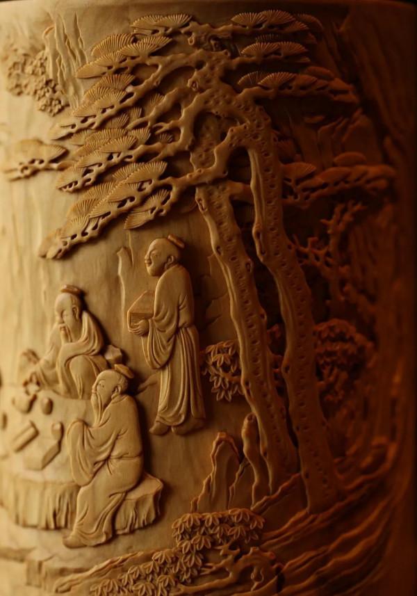 黃楊木 | 品茗論著圖 筆筒