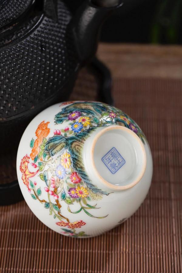 精工手繪粉彩雞冠花詩文主人杯 景德鎮陶瓷瓷器茶具茶杯