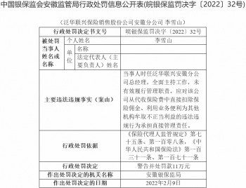 泛華聯興安徽分公司違法被罰 為泛華控股集團旗下企業