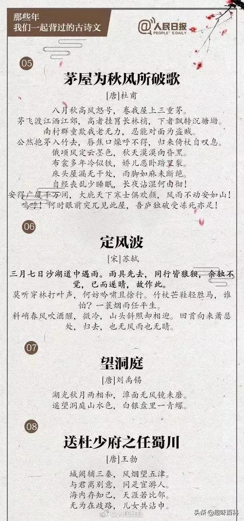 人民日報精選中小學生30首必背誦的古詩文