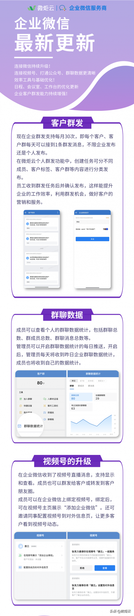 這次企業微信影片號、企業群發、群資料功能更新了