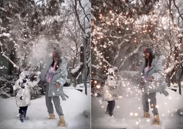 撒貝南前女友經緯罕曬娃！站厚雪地裡猛搖樹枝，和兒子大笑好興奮