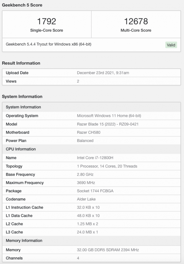 雷蛇 2022 款靈刃 15 遊戲本曝光，跑分碾壓上一代