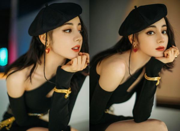 甜酷小妞迪麗熱巴上線，穿斜肩針織上衣展現摩登風情，笑起來好甜