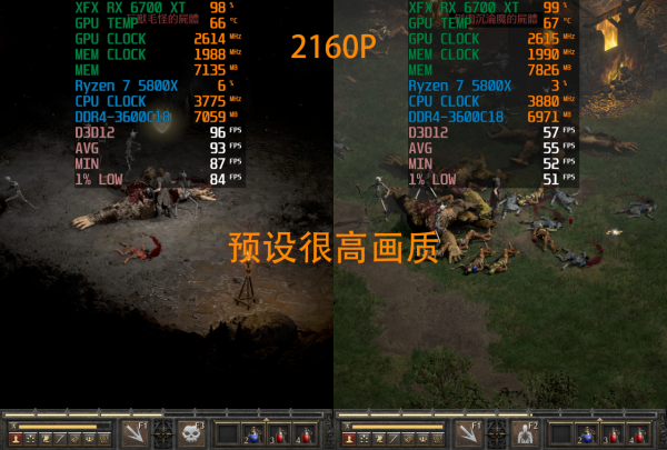 《暗黑2：重製版》—5700G/6600 XT/6700 XT幀數測試，核顯可戰