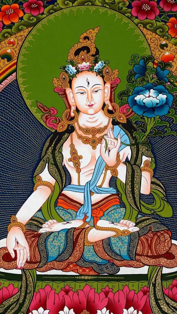 開臉特別美的一幅白度母唐卡 開臉特別美的一幅白度母唐卡