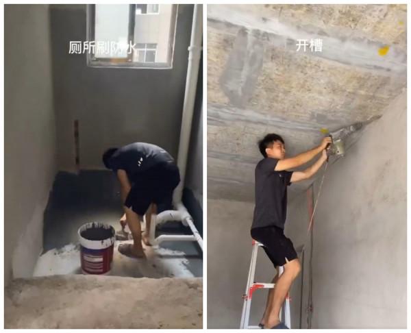 小夥72天改造毛坯房，刷膩子鑿牆一人徒手完成，網友：佩服