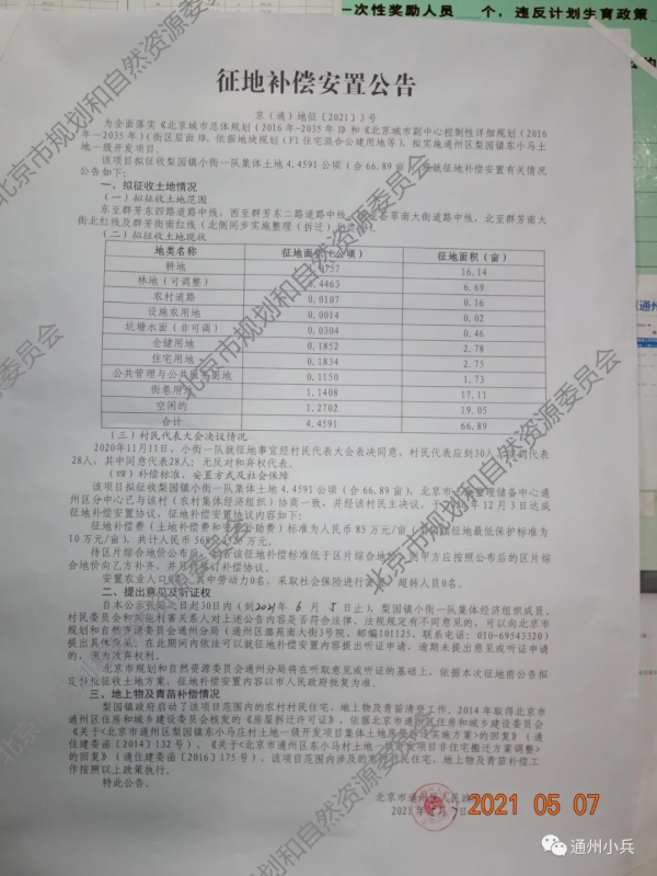 涉通州3村的一級開發地塊規劃有變!徵地補償5.3億 涉通州3村的一級開發地塊規劃有變!徵地補償5.3億