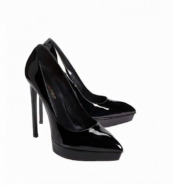 SAINT LAURENT“CLASSIC JANIS 105 ESCARPIN”黑色專利高跟鞋