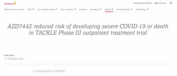 阿斯利康抗體藥物最新臨床試驗結果稱，可降低新冠重症死亡風險