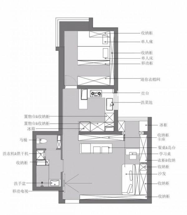 58平米一居變兩居,還有大客廳和步入衣帽間 58平米一居變兩居,還有大客廳和步入衣帽間
