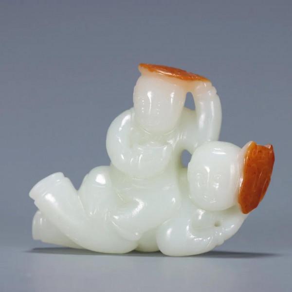 清代：和田玉「雙歡」把玩件