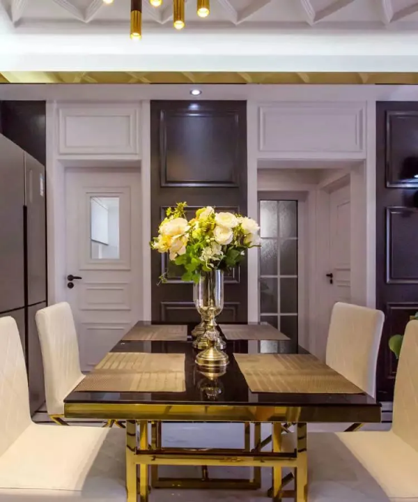 小戶型也能駕馭輕奢風，配色豔而不俗，黃銅+大理石高階感爆棚