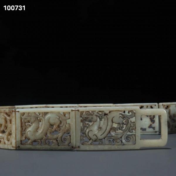 舊藏 高古玉 獸紋 腰帶單片規格：高寬厚3.9/5.7/0.5cm 重285克