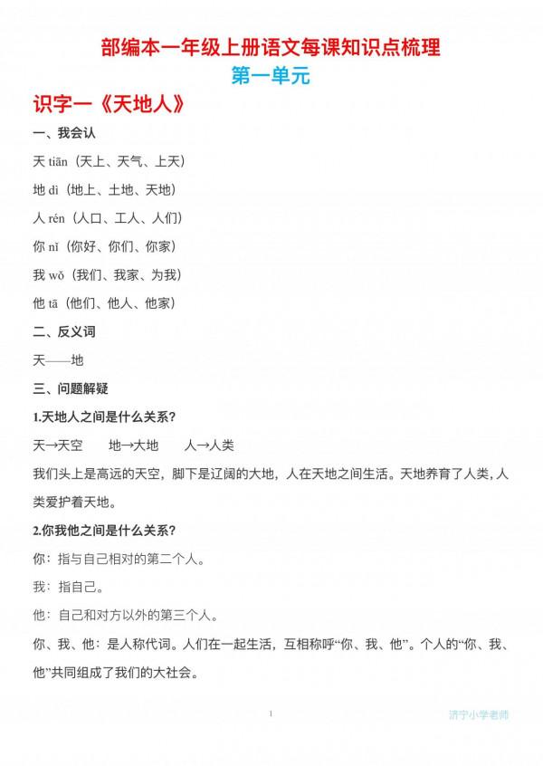 一年級上冊語文每課知識點梳理,整理的非常全,值得收藏 一年級上冊語文每課知識點梳理,整理的非常全,值得收藏
