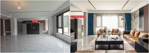 大橫廳的戶型，比起沙發不靠牆，電視牆不靠牆才機智，賺個新房間