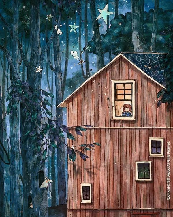 每日插畫｜aeppol的治癒系森林少女日記，休息一會兒再走也沒關係