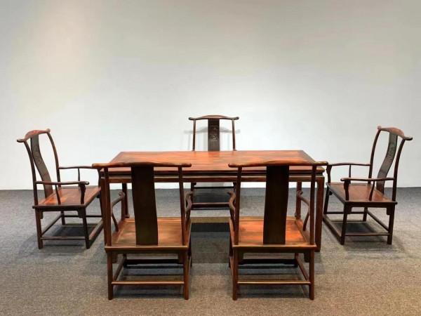 寮國大紅酸枝（交趾黃檀）幹泡茶桌六件套