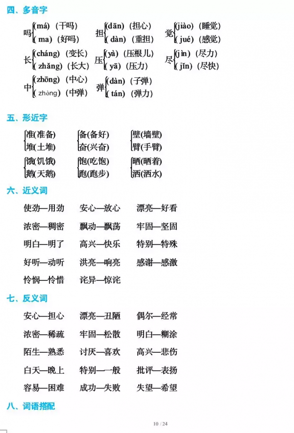 統編版：三年級語文上冊（1-8單元）期末考點梳理，趁早列印掌握