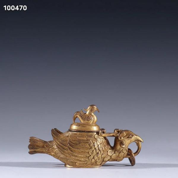舊藏 銅鎏金鳳鳥形文房水盂規格：高4.9cm長9.3cm寬3.5cm重158g